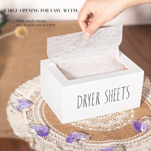 zoocatia Laundry Room Decor Dryer Sheet Container Wood Detergent Dispenser Organization and Storage Box Holder for Laundry Pods, Dryer Balls, White