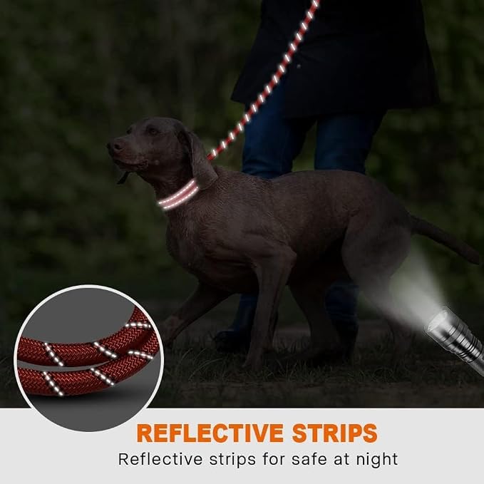 Taglory Rope Dog Leash for Medium Large Dogs, 5 FT Padded Handle, Red | Climbing Rope for Strong Pullers, Reflective for Night Walks and Training, Comfortable Grip, Anti-tangle Swivel Clip 1/2 inch