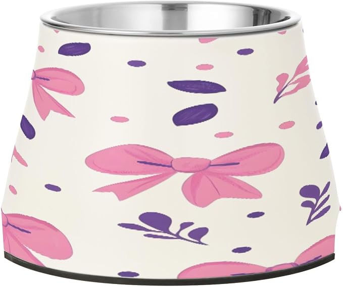 YETTASBIN Cute Bows Ribbons Elevated Dog Bowls, Prevention of Vertebrae Disease Raised Dog & Cat Bowl Stand with Removable Stainless Steel Bowls, Non-Slip Spill-Proof Pet Food & Water Bowl Dish