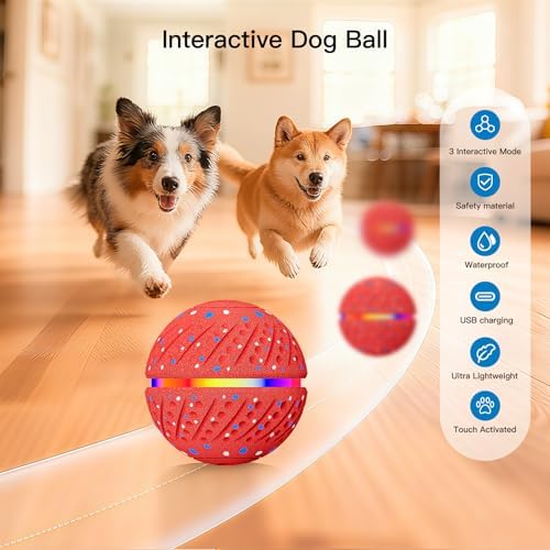 Interactive Dog Ball Toy, Automatic Moving & Rolling Dog Toy with 3 Modes, Self Rolling & Bouncing Ball to Keep Them Busy, for S/M Dogs, USB Rechargeable, E-TPU Pet Toy for Indoor & Outdoor Dogs