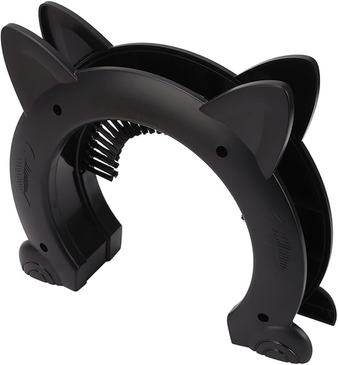 Cat Door Interior Door with Grooming Brush,Cat Brush for Long or Semi Short Haired for Shedding Removing Loose Fur and Massage (Black)