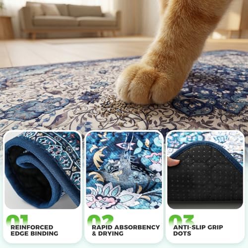 Hompet Cat Litter Mat 2 Pack, 18x54 Large Machine Washable Trapping Mats for Cats, Super Absorbent & Urine-Proof Cat Litter Box Mat for Floor, Waterproof & Non Slip Kitty Litter Rug