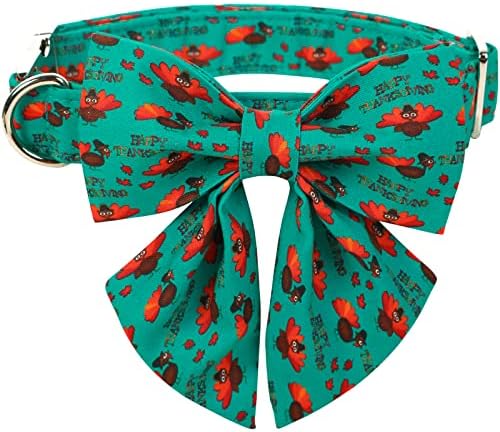 Lionet Paws Thanksgiving Day Dog Collar with Bowtie, Dog Sailor Bow Collar with Metal Buckle for Dogs and Cats, Adjustable Comfortable Dog Collar Girl Gift, S, Neck 10-16 in