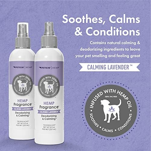 Petkin Hemp Fragrance for Dogs and Cats - with Hemp Oil & Calming Lavender Extract, 8 oz - Soothes, Calms & Conditions - Keeps Pet Smelling Great - for Home, Travel & Use on Pet Bedding
