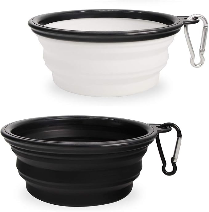 Dog Bowl Collapsible, 2 Pack, Portable & Foldable, Small, Black+White