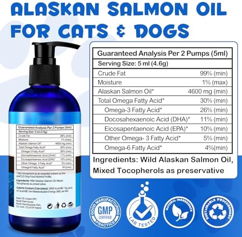 Alaskan Salmon Oil for Dogs & Cats (250ml/8.8 oz) - Pure Omega 3 Fish Oil