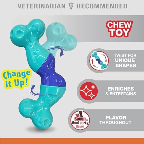 Nylabone Power Chew Twist 'N Chew Dog Toy, Bacon & Beef Jerky Flavor | Large, durable, enriches and entertains, twist for unique shapes, discourages destructive chewing, for dogs up to 50 lbs