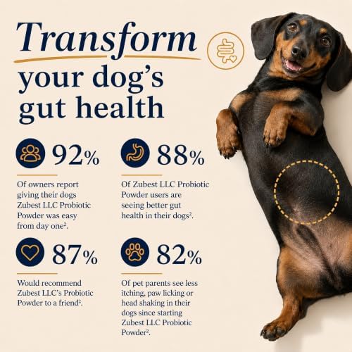 Zubest Probiotics for Dogs, Powder with Prebiotics, 4.2B CFU, 72 Servings
