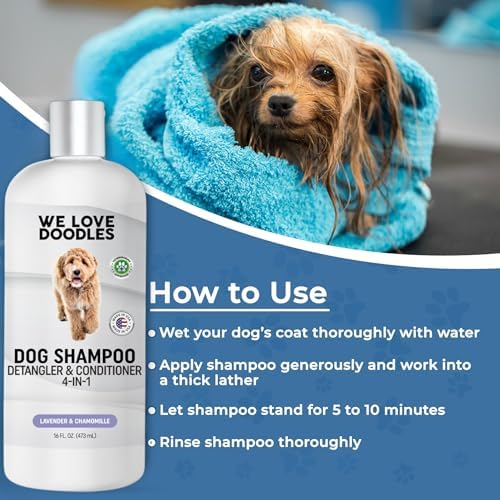 Dog Shampoo, Conditioner & Detangler, Hypoallergenic Tearless Lavender 16OZ | For Sensitive Itchy Skin, Hypoallergenic, Tearless, Best Shampoo For Smelly Dogs, Goldendoodle, Poodle & Doodle, Made in USA