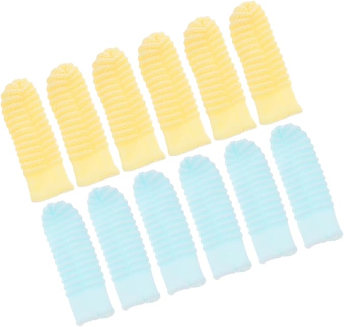Luxshiny 12pcs Dog Finger Toothbrush for Large and Small Dogs, Soft Silicone Material, Yellow and Sky Blue, Dental Cleaning for Pet Oral Care