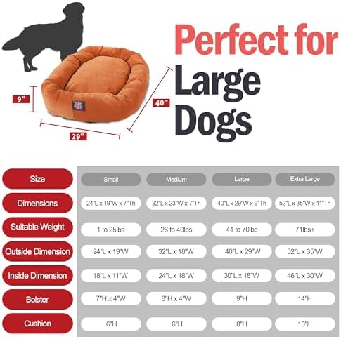 Majestic Pet Micro Velvet Calming Dog Bed, 40 Inch Large, Washable, Orange