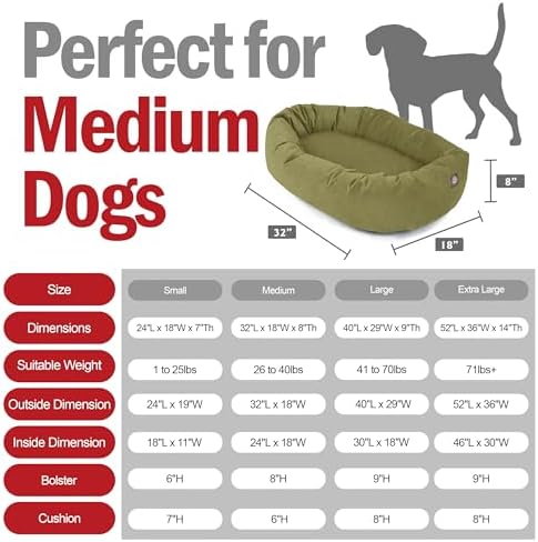 Majestic Pet Suede Calming Dog Bed, 32 Inch Medium, Washable, Sage