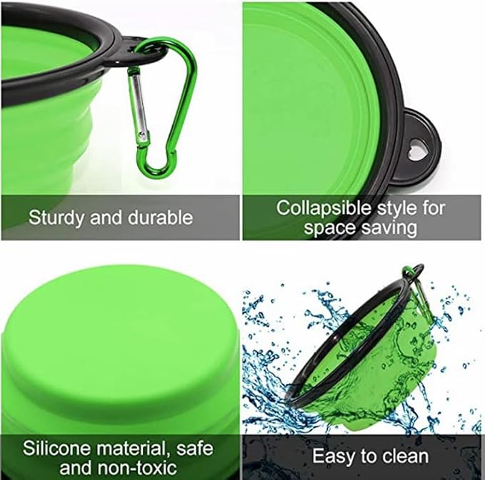 Collapsible Pet Bowl Set with Carabiner Clip, Pink & Black