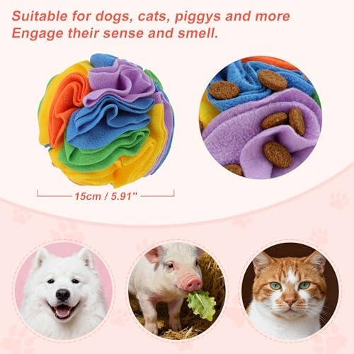 Snuffle Ball for Dogs, Interactive Dog Toys, Colorful, Medium | Designed for Small Breeds and Puppies, Machine Washable