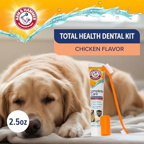Arm and Hammer Complete Care Dog Dental Kit, Chicken Flavor, 2.5 Oz | Enzymatic toothpaste, toothbrush, and finger brush with baking soda and calcium for plaque and tartar control