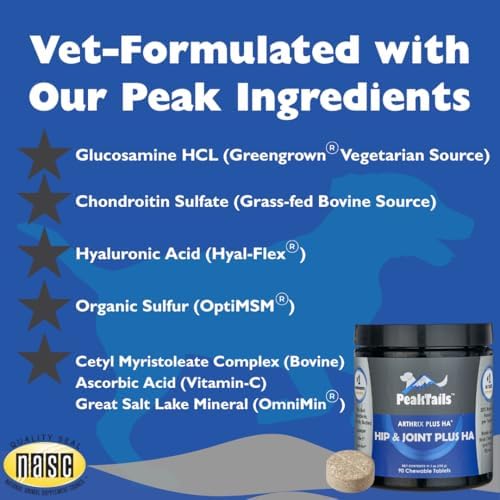 Kala Health PeakTails Vet-Formulated Hip & Joint Plus HA for Dogs, 90 Count