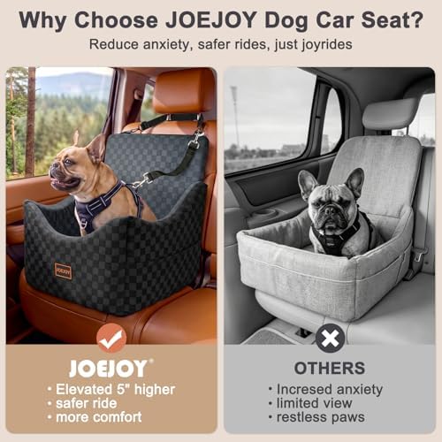 JOEJOY Elevated Dog Car Seat, Small/Medium Up to 35 lbs, Memory Foam Booster, Dark Grey