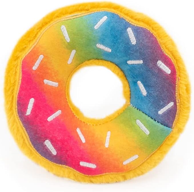 ZippyPaws Donutz No Stuffing Dog Toys to Keep Them Busy - Rainbow Donut | For Small and Medium Dogs, Squeaky Pet Toy for Boredom, Unstuffed Chew Toy, Soft Plush Puppy Products