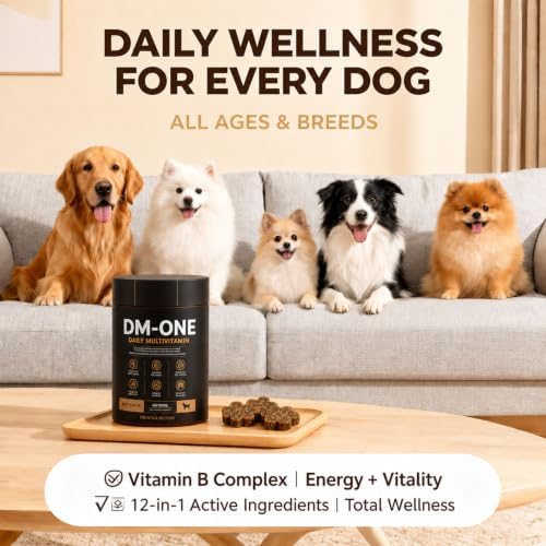 DM Daily Multivitamin for Dogs - Multivitamin Itch Relief Chews for Skin Coat, Gut & Immune Supports