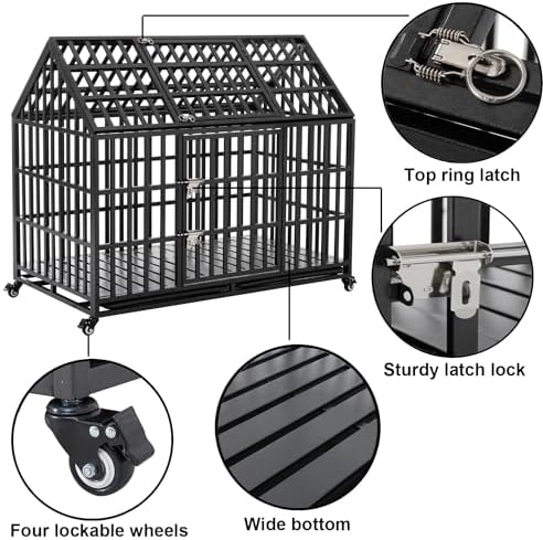 55 Inch Heavy Duty Dog Crate, ACIDBOLT Indestructible Escape Proof XL Metal Dog Kennel Cage for Large Medium Small Dogs, Indoor High Anxiety Pet Crate with 2 Door, 4 Lockable Wheels and Removable Tray