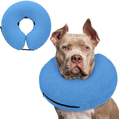 Supet Inflatable Dog Cone Collar for Dogs to Stop Licking, Dog Donut Collar After Surgery, Soft Pet Cone for Small Medium Large Dogs Blue 02 XXL