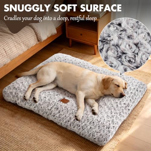 Dog Bed Crate Pad - Rosette Pattern White Velvet Pet Bed Anti-Slip Comfy Kennel Pad for Crates Rosette Brown XL