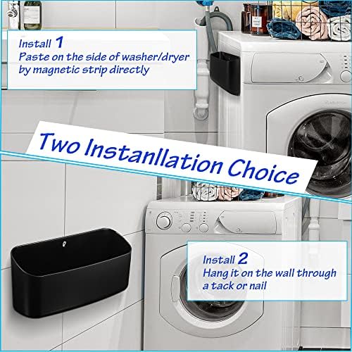 Picowe Magnetic Laundry Storage, Large Lint Holder Bin for Laundry Room, Space-Saving Trash Container Hanging on Dryer, Washer or Wall Mount Trash Bin, M - Black