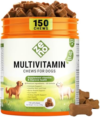 ZENO Dog Vitamins and Supplements - 150 Dog Multivitamin Chewable - Immune, Joint Support, Skin, Gut Health + Packed with Omega 3s, Glucosamine & Probiotics - Safe for Puppy - Beef