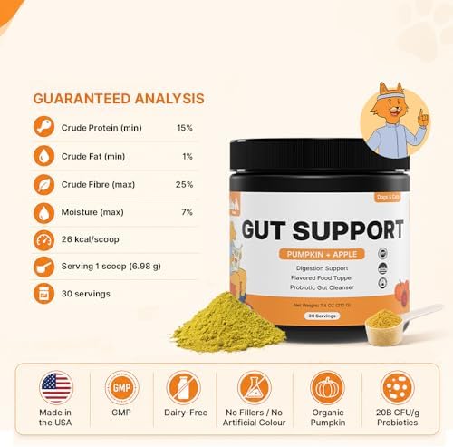 Pumpkin Gut Support for Dogs – Digestive Health Supplement with Natural Fiber & Probiotics, 30 Servings | Kubi Pets (30)