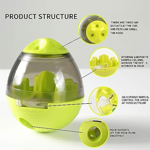 Tumbler Pet Toy, Automatic Pet Slow Feeder Treat Ball, Cat Dog Toy for Pet Increases IQ Interactive, Adjustable Treat Dog Ball Dispensing Dog Toys(Green)