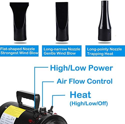 High Velocity Pet Hair Dryer,Dog Dryer Dog Blow Dryer Blower Grooming Dryer with Heater Dogs & Cats,1200W Motor Stepless Adjustable Speed,Reduce Noise, Heat Insulation