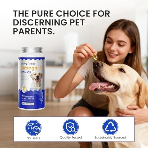 Omega 3 Fish Oil for Dogs & Cats, Skin & Coat Support, 150 Ct