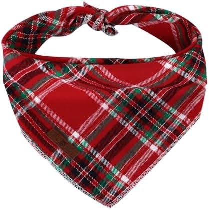 Lionet Paws Christmas Dog Bandana Washable Cotton Handkerchief Scarf Triangle Red Plaid Dog Bandanas, Large (Pack of 1), Medium, Red