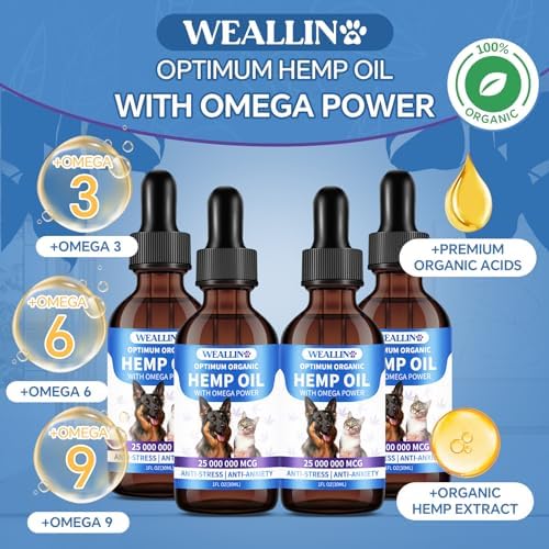 Hemp Oil for Dogs and Cats, Calming Drops, Omega 3-6-9, 4 Fl Oz, 4 Pack