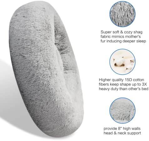 SAVFOX Calming Donut Dog Bed, 30", Light Grey