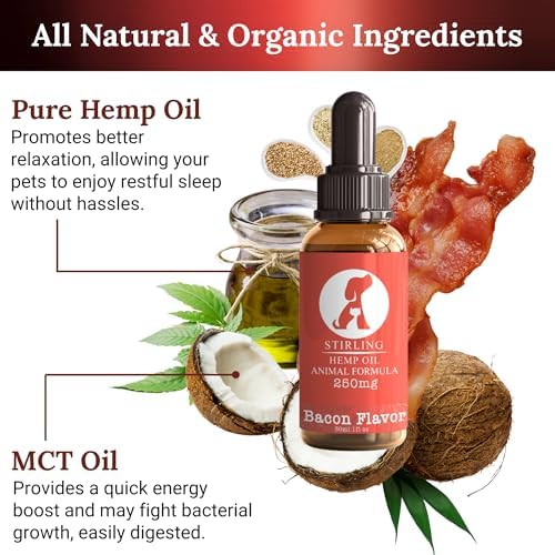 STIRLING Hemp Seed Oil for Dogs & Cats, MCT, Omega 3 6 9, Bacon Flavor