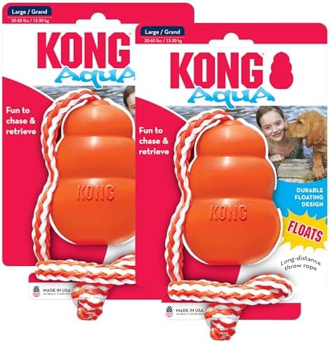 KONG Aqua Classic Dog Toy 2-Pack – Floating Retrieval Toy for Water Play - with Rope (Large)