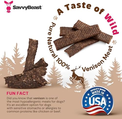 SavvyBeast Dehydrated Venison Dog Treats, Hypoallergenic, USA Made, 5 oz
