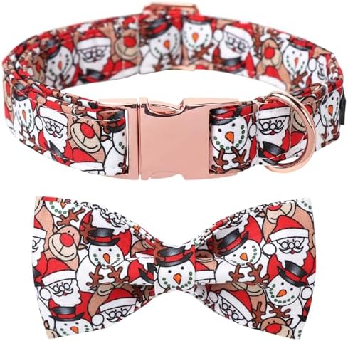 Lionet Paws Christmas Dog Bowtie Collar - Cute Cotton Adjustable Winter Dog Collar with Bowtie for Small Medium Large Dog Girl Boy Gift, L, Neck 16-24in