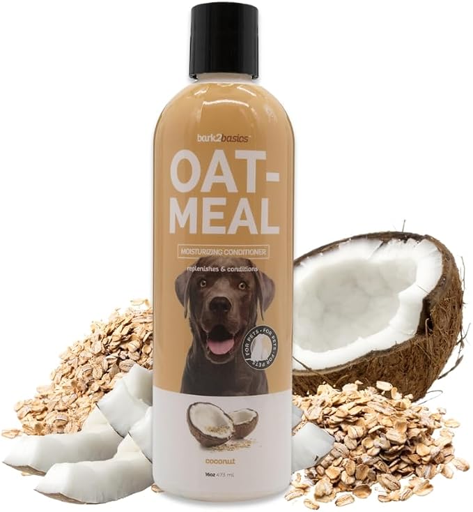 Bark2Basics Natural Oatmeal Dog Conditioner for Itchy Skin Relief, 16 oz | 16:1 Concentrate, Colloidal Oatmeal Soothes Sensitive Skin, Hydrating Moisturizing Pet Wash, Groomer Grade, Coconut Fragrance