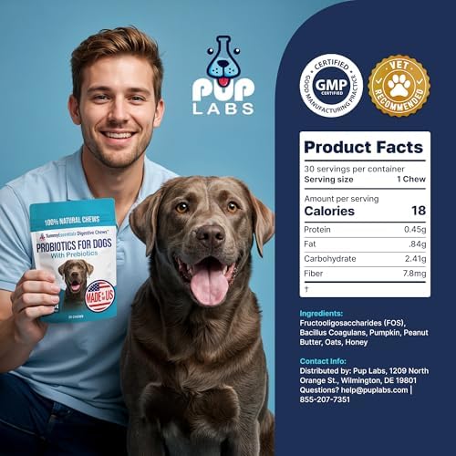 Pup Labs Tummy Essentials Probiotic Chews for Dogs, Supports Gut Health for Dogs and Firm Stools, Helps Eliminate Digestive Dysfunction, Dog Probiotics Made in The USA, 30 Chews