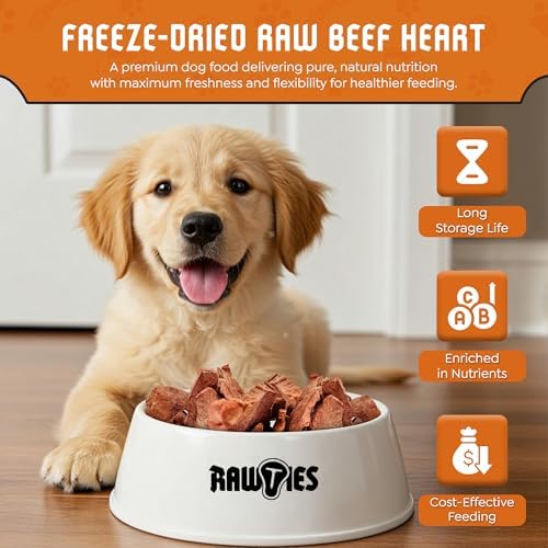 Premium Freeze-Dried Raw Beef Heart for Dogs – 100% USA-Sourced Raw Meat Dog Food – Grain-Free, No Fillers, High Protein Nutrition for Small & Large Breeds, 4 Pack
