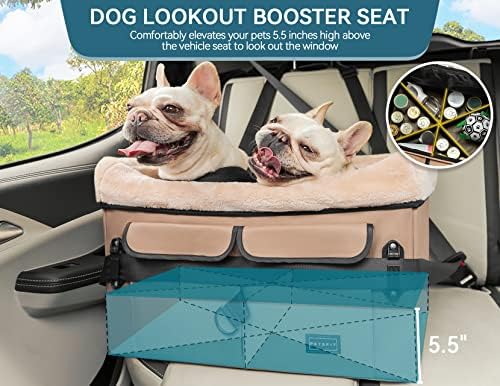 Petsfit Dog Booster Car Seat, Medium/2 Small Dogs Up to 45 lbs, Washable Pad, Tan