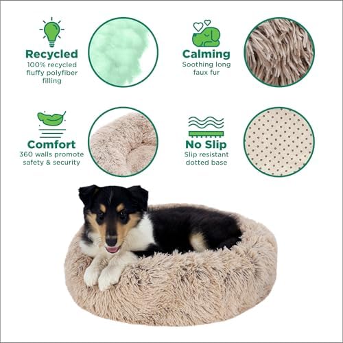 Furhaven Calming Donut Dog Bed, 36", Large, Taupe