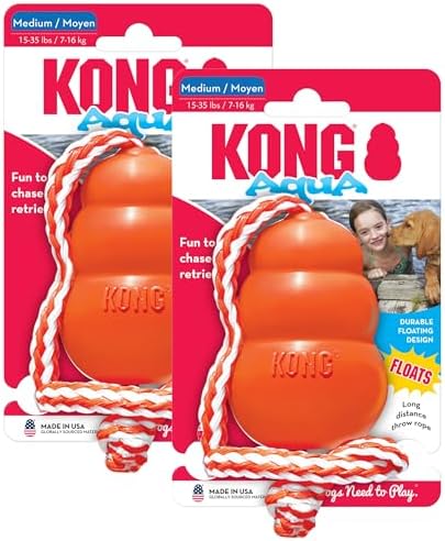 KONG Aqua Classic Dog Toy 2-Pack – Floating Retrieval Toy for Water Play - with Rope (Medium)