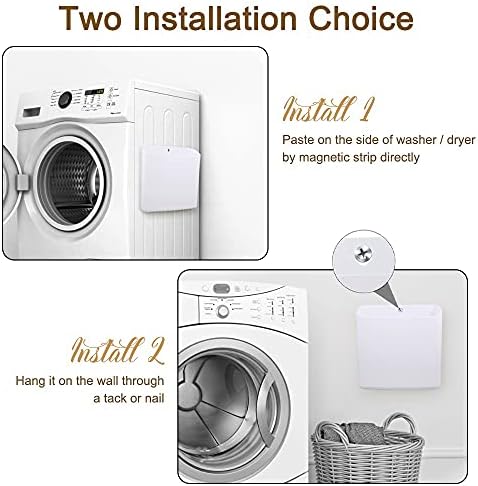 Picowe Magnetic Laundry Storage, 2 Pack Lint Holder Bin for Laundry Room, Space-Saving Trash Container Hanging on Dryer, Washer or Wall Mount Trash Bin (Gray White)