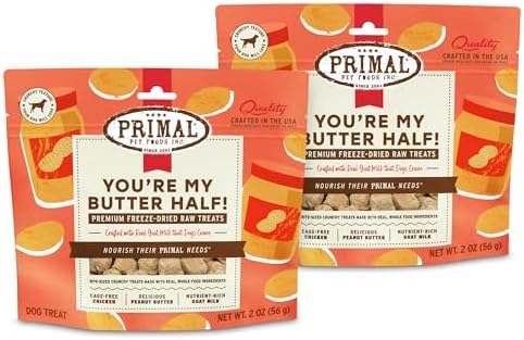 Primal Freeze Dried Dog Treats, You're My Butter Half; Chicken & Peanut Butter with Goat Milk, Grain Free Training Treats for Dogs, 2 oz (Pack of 2)