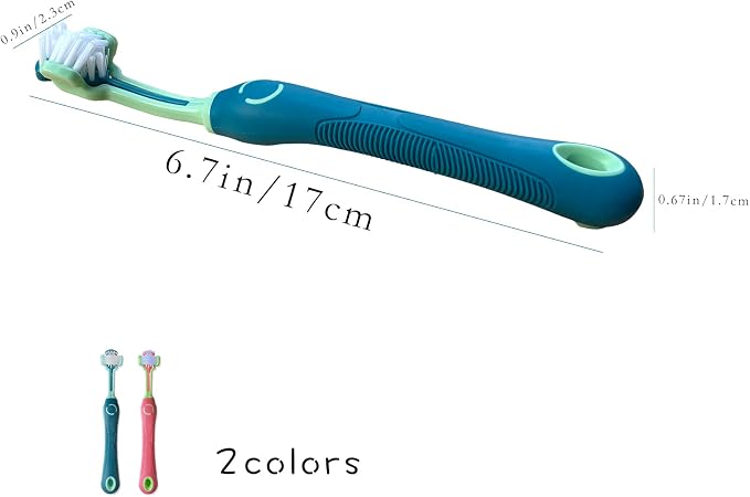 Dog Toothbrush, 2-Pack, Pink and Green, Battery Powered, Suitable for Most Dogs and Cats, Three-Sided Design for Easy Teeth Cleaning