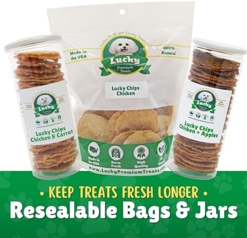 Lucky Premium Treats Chicken & Apple Lucky Chips for Dogs – Healthy Chicken Dog Treats Made in USA – 2 Ingredient Chicken Jerky Dog Treats – 12 oz Bag