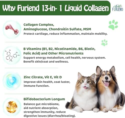 Premium 5X Organic Liquid Collagen for Dogs and Cats | Types I, II, III, V & X Collagen Peptides, MSM and Biotin for Joint, Skin, Coat Health & Immunity | Bacon Flavor 2 fl oz
